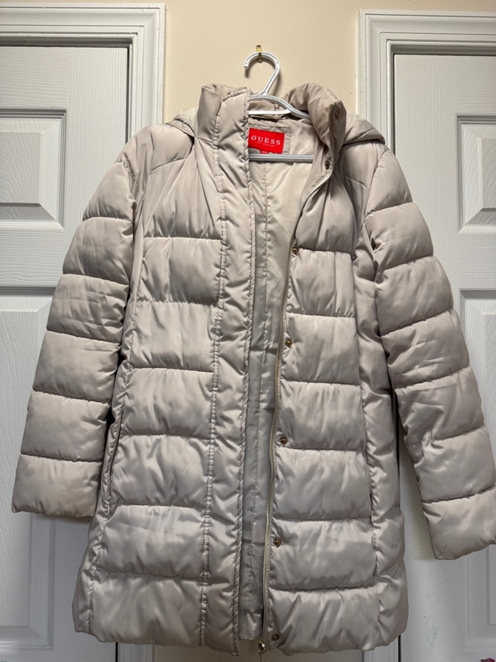 GUESS Beige Quilted Puffer Coat with Hood